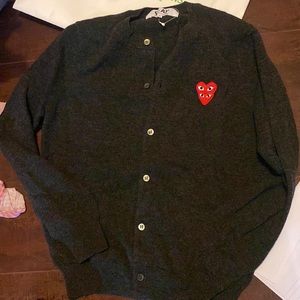 Comme des Garçons PLAY womens dark grey cardigan with double heart BRAND NEW